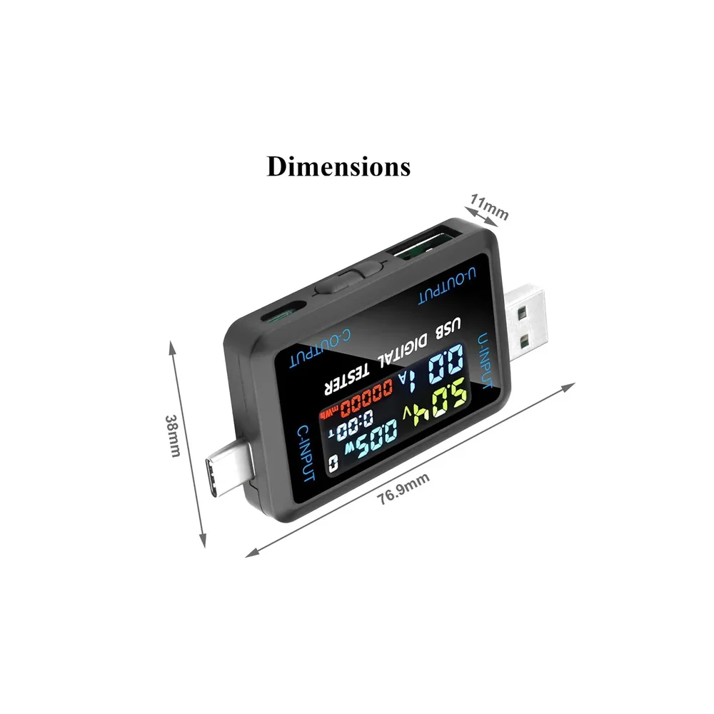 10-in-1 USB & Type-C Digital Tester – IPS Voltmeter, Ammeter, Impedance & Capacity Meter — Pinout diagram