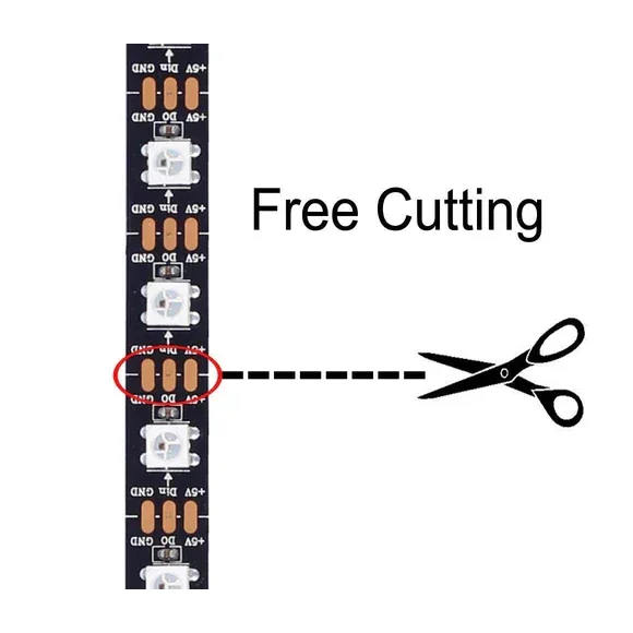 WS2812B 60LED/mtr  5M DC 5V Addressable LED Strip Roll Non Waterproof 5 Meter — Pinout diagram