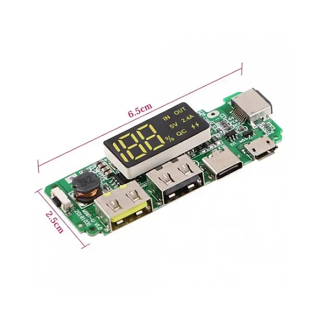 5V 2.4A Lithium Battery Digital Display Charging Module with Dual USB Power Bank Module — Pinout diagram