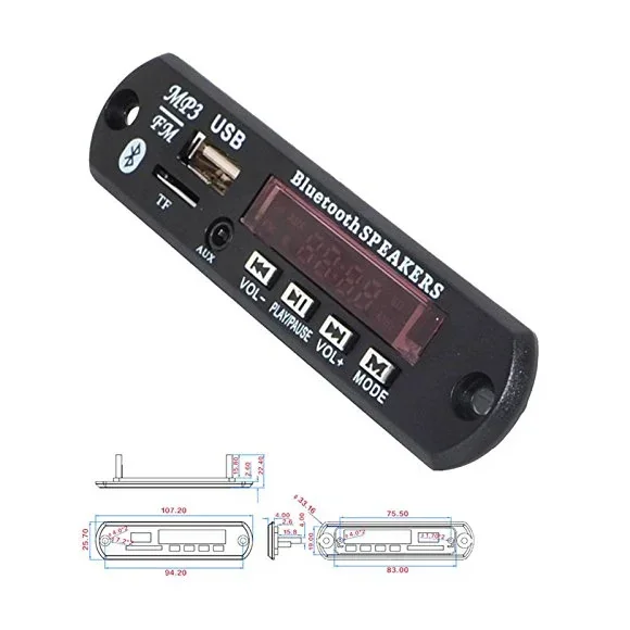 Bluetooth MP3 Decoding Board Module with inbuilt SD Card Slot / USB / FM / and Remote Control — Pinout diagram