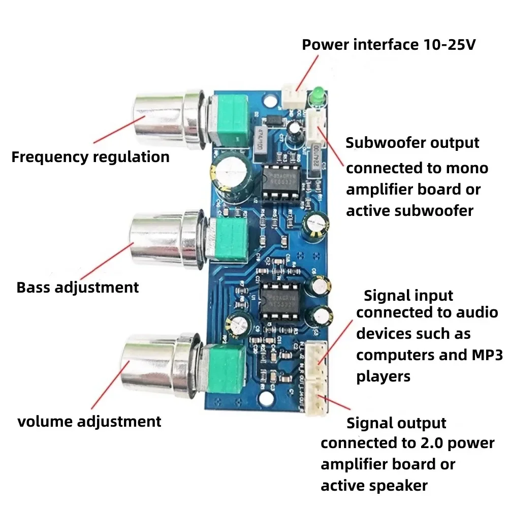 NE5532 2.1 Channel Tone Preamplifier Board Audio Equalizer Subwoofer Preamp Tone Control Bass Pre Amplifier DC10-24V — Pinout diagram
