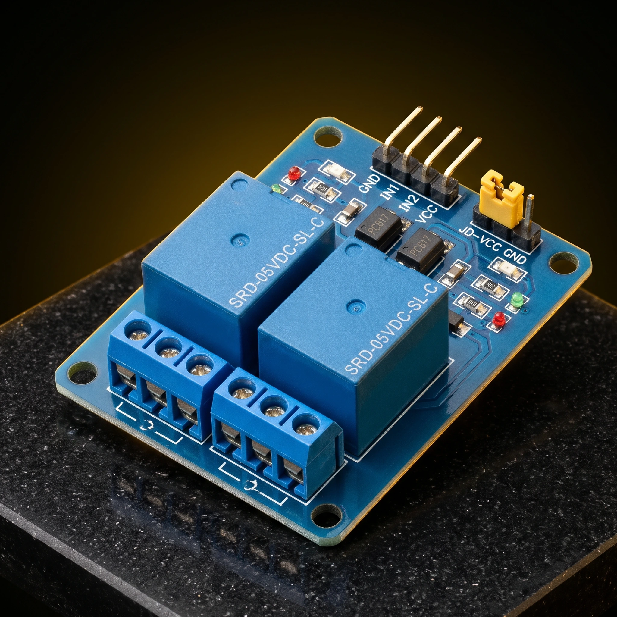 Relay Module 5V 10A (2-channel) — Power & Components