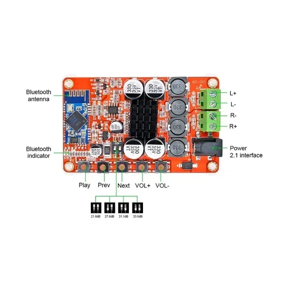 TDA7492P 50W Wireless Digital Audio Receiver Amplifier Board — Pinout diagram