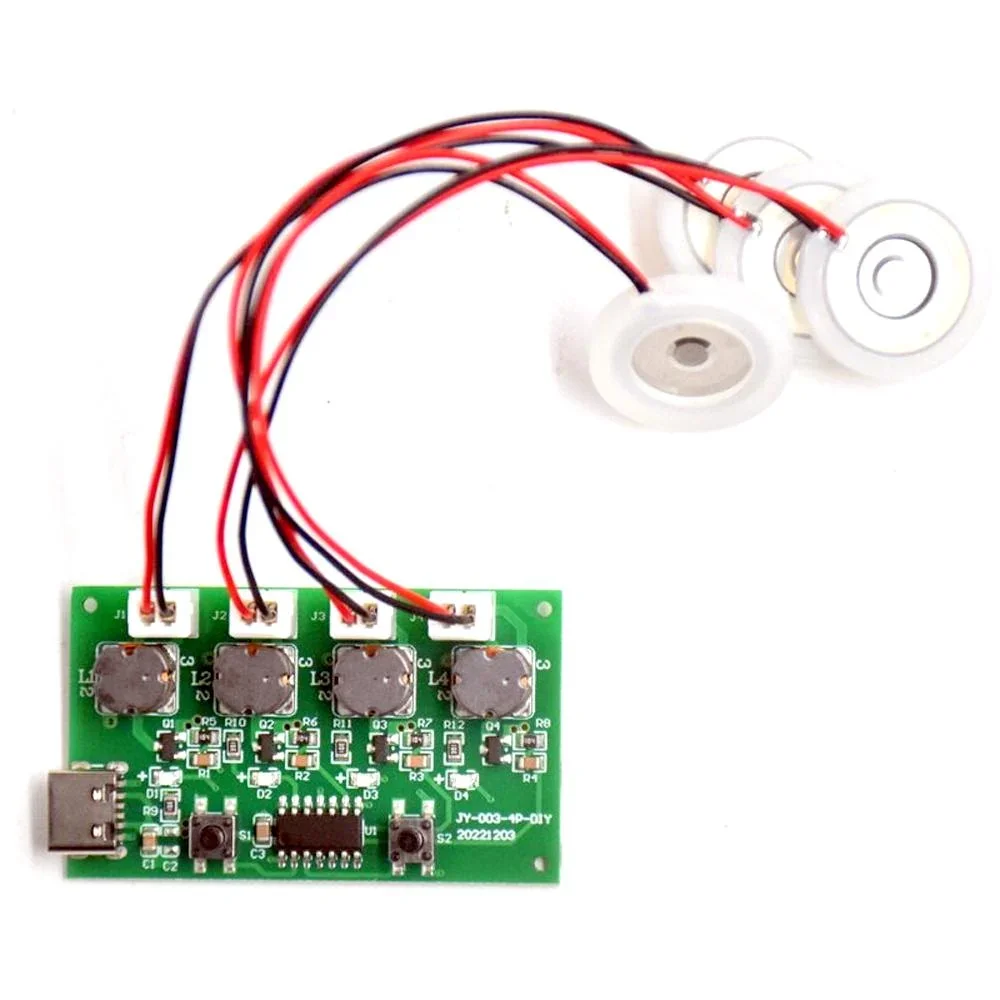 Type-C USB Mini Humidifier DIY Kit 4 in 1 | 4-Fogger Mist Maker Module | Ultrasonic Atomizer Film Sheet with Driver Board — Pinout diagram