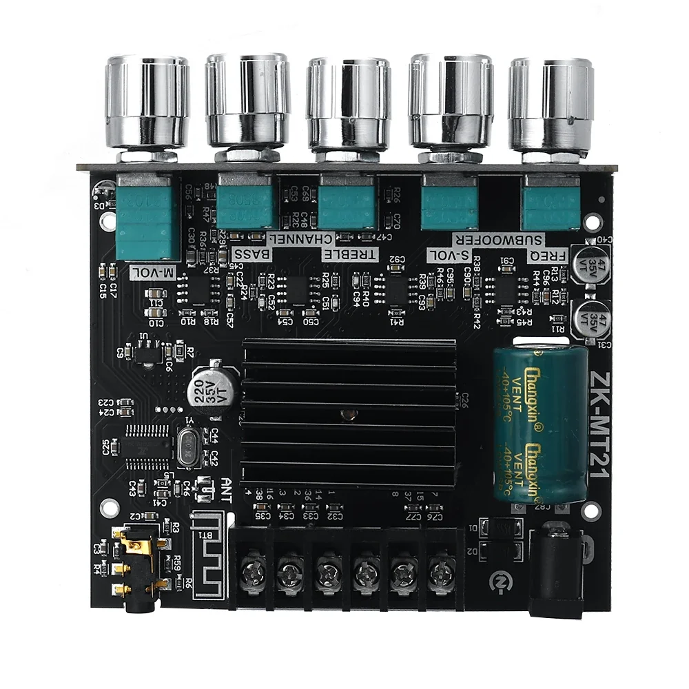 Wuzhi Audio ZK-MT21 Bluetooth 5.0 Subwoofer Amplifier Board 50WX2+100W 2.1 Channel Power Audio Stereo Amplifier Tone Board Bass AMP AUX — Pinout diagram