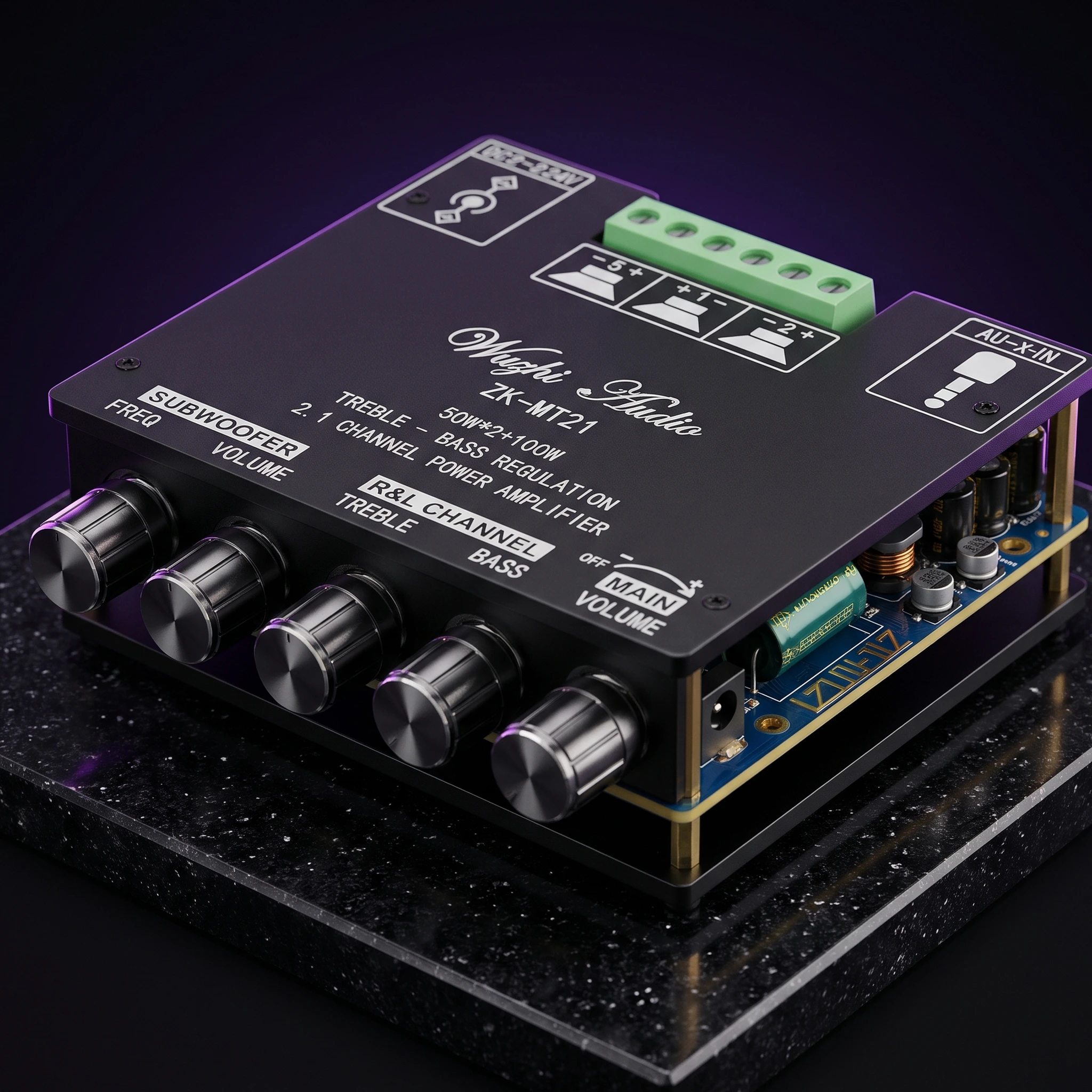 ZK-MT21 bluetooth 5.0 Subwoofer Amplifier Board 50WX2+100W 2.1 Channel Power Audio Stereo Amplifier Tone Board Bass AMP AUX — Display & Communication